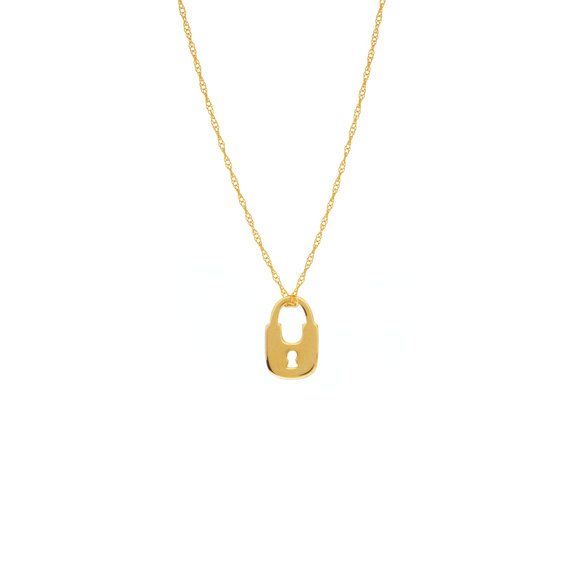 14K Solid Gold Mini Lock Cut Out Dainty Necklace